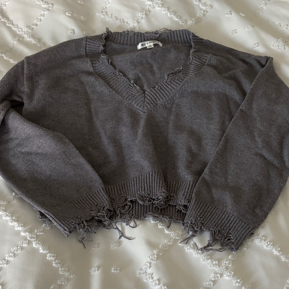 Wild Honey Charcoal V-Neck Sweater